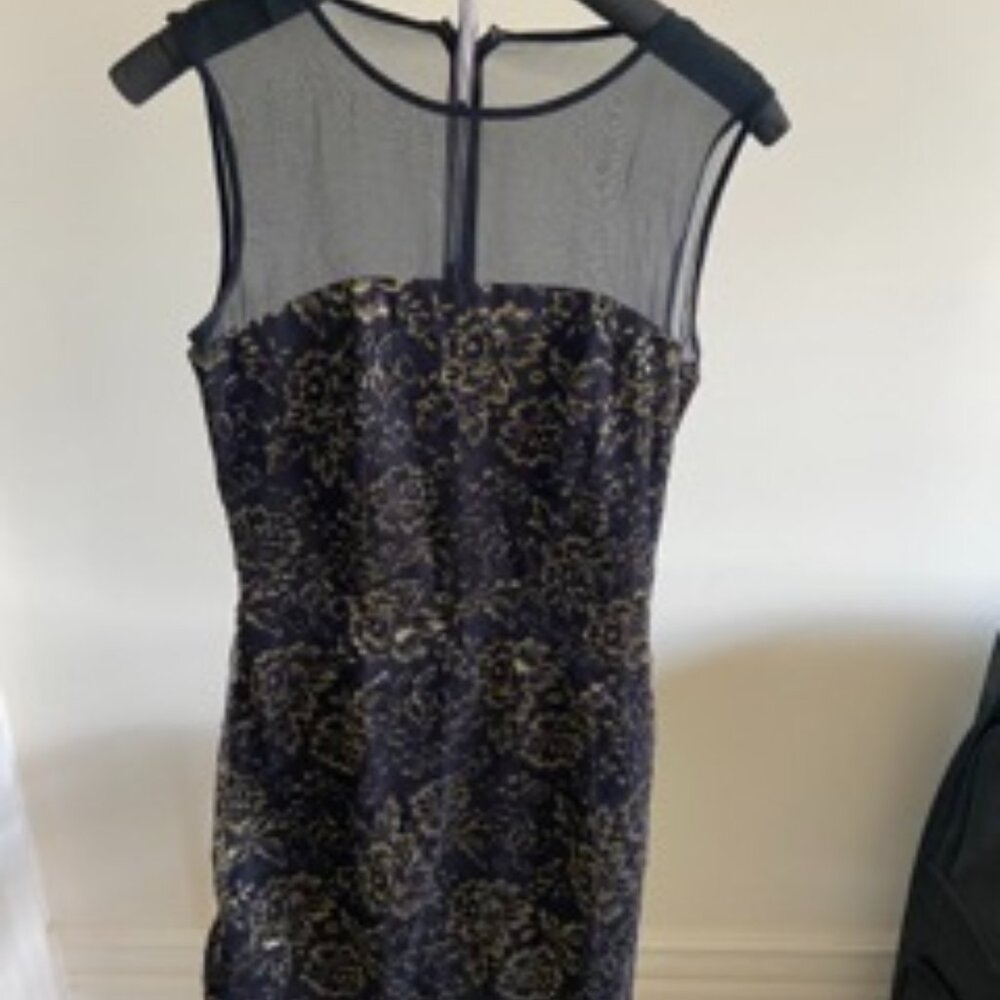 Diane von Furstenberg Navy & Gold Lace Dress – Size 4